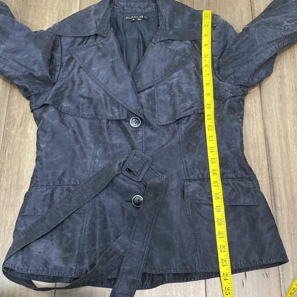 Lafayette 148 New York 100% Silk Cropped Trench Coat blue black - Picture 8 of 9
